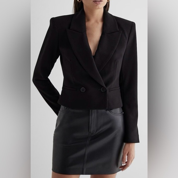 Express Jackets & Blazers - Express Black Stylist Peak Lapel Double Breasted Cropped Blazer